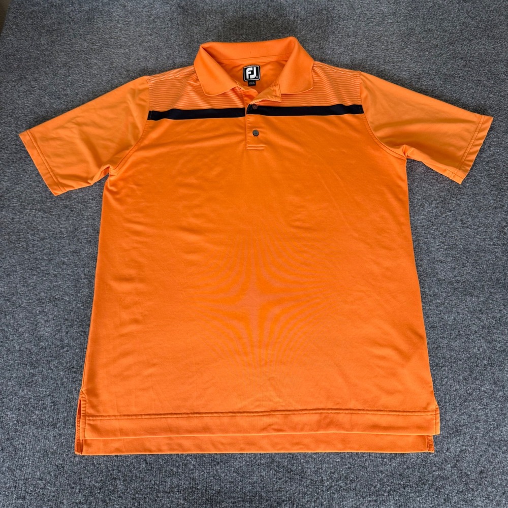FootJoy Athletic Fit Golf Polo Shirt Moisture Wicking Orange Black Mens‎ Large